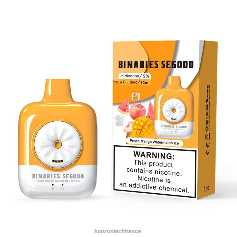 HorizonTech Binaries Cabin jetable 12ml glace à la pêche, à la mangue et à la pastèque TZ8T143 Horizontech Vape France